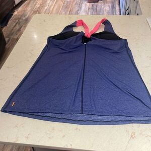 LUCY halter athletic tank top SZ XXL shimmer blue with neon pink straps SZ XL